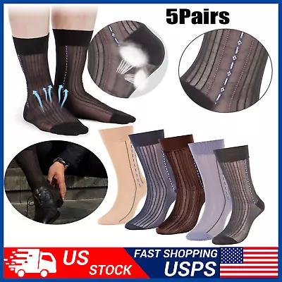 5 Pairs Mens Ultra Thin Dress Socks Silk Sheer Business Nylon Soft Work Socks • $9.99