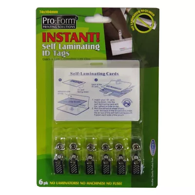Pro:Form Instant Self Laminating ID Tags With Clips - 74mm X 104mm Pack Of 6 • £4.95