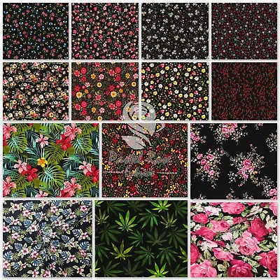 Rose & Hubble Black Floral Fabrics 100% Cotton Poplin 45  Wide Half Metre FQ • £4.75