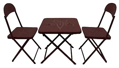 Vtg Metal Doll Bistro Set Folding Table & 2 Matching Folding Chairs Rustic Star • $18