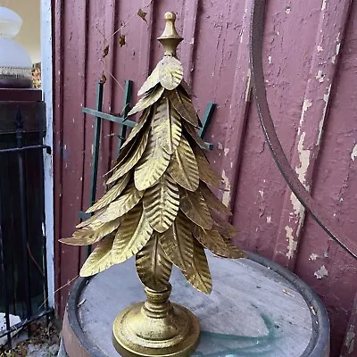 Distressed Gold Metal Christmas Tree 22”x12” At Widest -Patina Tabletop Decor • $74