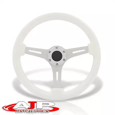 6-Bolt Silver Aluminum White Wood Deep Dish Steering Wheel W/ Horn Universal 14  • $57.99