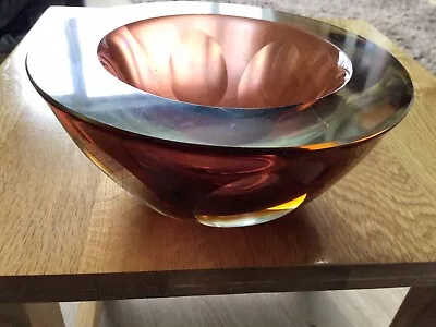 Unusual Mid-Century Modern Murano Sommerso Glass Faceted Red/Amber/Clear Bowl • £29.99