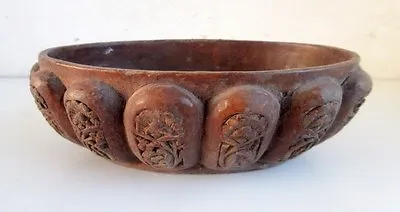 Vintage Old Collectible Hand Carved Flower Design Wooden Oval Shape Eat Bowl Pot • $36.75