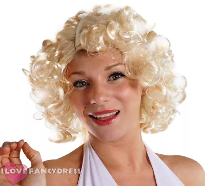 1950's Film Star Blonde Curly Wig Hollywood Celebrity Fancy Dress Costume Hair • £9.99