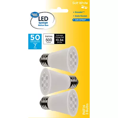 Great Value LED Light Bulb 7W (50W Equivalent) PAR16 Lamp E26 Medium Base Dimm • $22.08