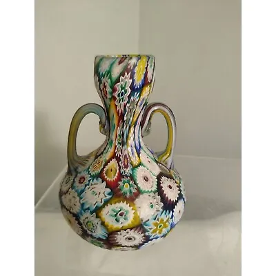 Antique 1920s Fratelli Toso Millefiori Canes Venetian Murano Italy Glass Vase 4  • $185