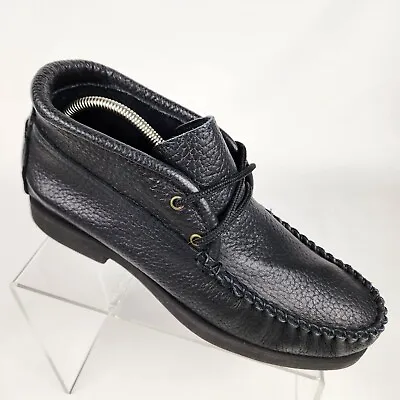 Footskins Mens Chukka Moccasin Boots Black Cowhide Leather Ankle Size 9 USA • $69.95