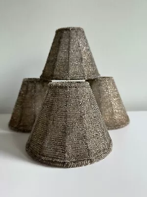 Vintage Silver Gray Seed Glass Beaded Lamp Shades 4  Tall X 5  Wide Clips Bulb • $55