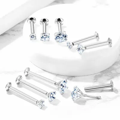 1pc Push In Prong Set CZ Gem 16g Labret Monroe Stud Lip Ring Helix Ear Cartilage • $7.99