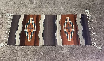 Vintage Handwoven Southwest Mexico Wool Rug Wall Hanging Runner 37”x 15.5” • $49.99