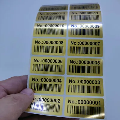$17.31 • Buy 1000 Gold Color Consecutive Serial Numbers With Barcode Inventory Label Stickers