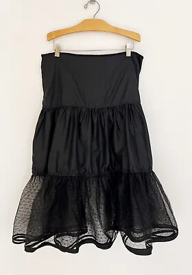 Vintage HOOPS! MY DEAR Petticoat Sz S/M Black Crinoline Nylon Tiered Ruffle • $37.99