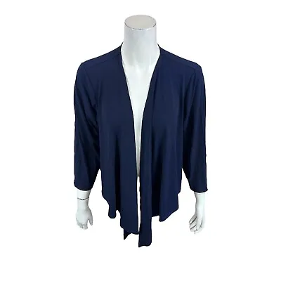 Susan Graver Liquid Knit 3/4-Sleeve Open-Front Shrug Cardigan Navy Medium Size • $32.50