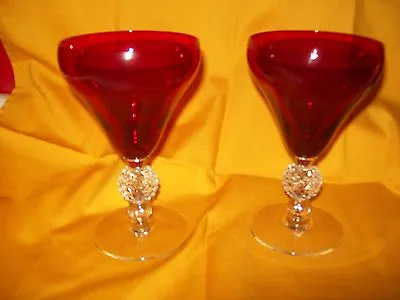 Morgantown Golf Ball Old English Ruby Spanish Red Water Goblet Wine Glass Set 2 • $99.99