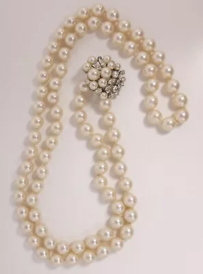 Vendome Rhinestone & Faux Pearl Long Necklace Vintage • $14.50