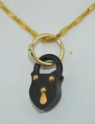 Vulcanite Padlock With 14K Ouroboros Snake Pendant • $550