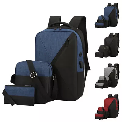 Outdoor Backpack Travel Rucksack Shoulder Laptop Bag With USB Charger 3Pcs/Set. • $44.89