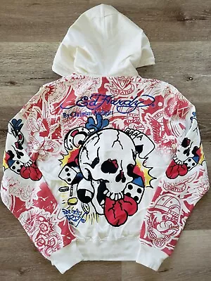 Ed Hardy By Christian Audigier Skull Dice Women Vintage Tatoo Hoodie White • $64.99