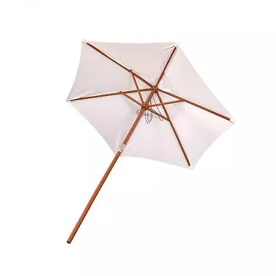 NEW! 2.1m Wooden Beige Garden Parasol Outdoor Patio Umbrella Canopy • £29.99