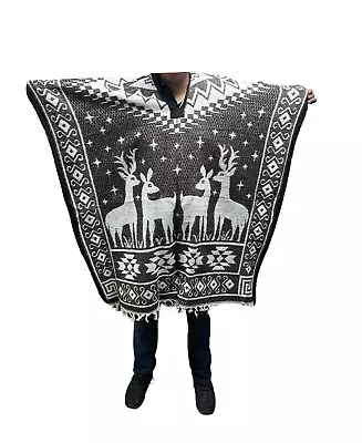 Mexican Poncho deer winter Sarape  Reversible  Gaban  Heavy Poncho  Brown • $38