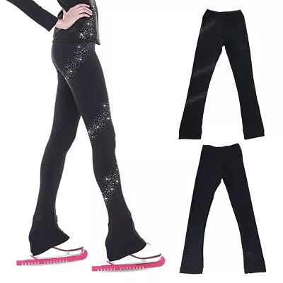 Skating Dress Pants Training Leggings Women Girls Tights W/Rhinestone Outfit • £31.46