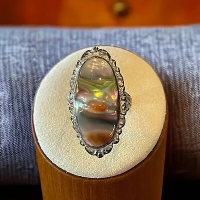 Antique Victorian Sterling Silver Art Nouveau Blister Pearl Abalone Ring Sz 5.5 • $75