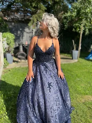 Navy Purplesparkly Detailed Princess Prom Dress With Corset Back  • £500