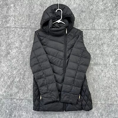 Michael Kors Jacket Womens M Black Full Zip Asymmetrical Down Puffer Coat • $22.45