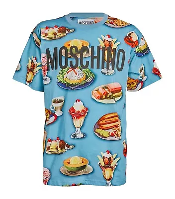 MOSCHINO COUTURE MENS OVERSIZE BLUE RETRO DINER FOOD T SHIRT Sz XS NWT NEW TAG • $95