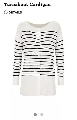 Cabi #6164 Turnabout Cardigan Sweater White Black Stripe Button Front Size Large • $25