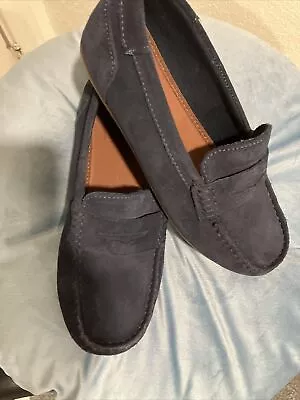 ZARA Boys Size EU 35 Suede Loafers Dress Shoes Blue Tan Moccasins Slip On • $15