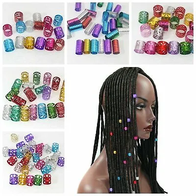 50 Mixed Color Dreadlock Beads Adjustable Hair Braid Rings Cuff Clips Tube • $2.02