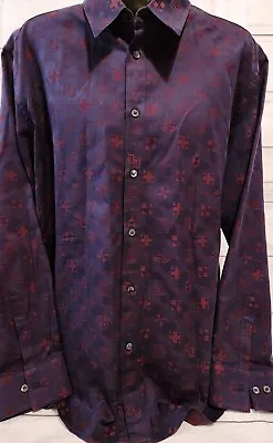 Vtg Mens Versace Button Down Shirt Size L Purple Print • $79