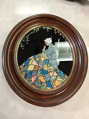 Vintage Foil Tinsel Painting Old Lady Quilting • $45