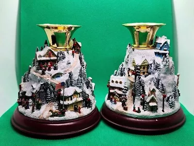 Pair Of Kinkade  Home For The Holidays  Lighted Christmas Village Candle Holders • $40