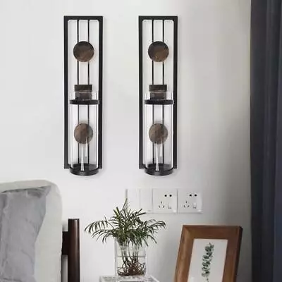2 Pieces Metal Wall Sconce Candle Holder Shelving Patio For Living • £23.08