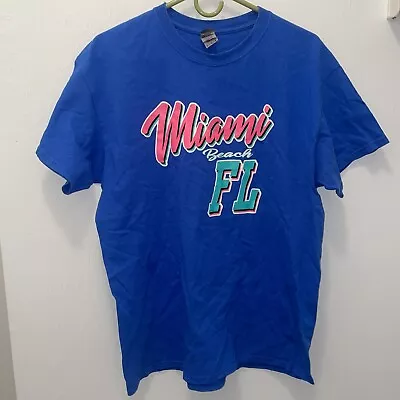 Miami Beach Florida Blue Pink Cyan Large T-Shirt • $10