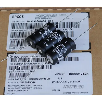 1-4pcs SIEMENS 10uF/500V EPCOS LL Axial Electrolytic Capacitors Hi-Fi Audio 105℃ • $3.71