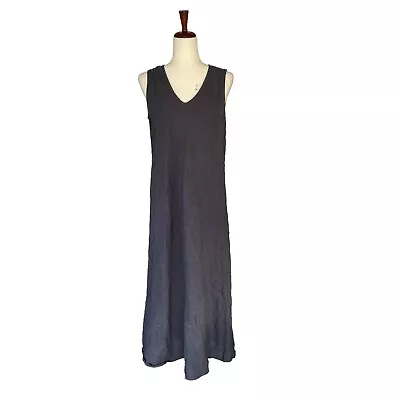 MatchPoint USA Women's Gray Lagenlook 100% Linen Maxi Dress Large Sleeveless • $30.39