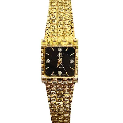 Vintage Oleg Cassini Diamond Watch Gold-tone Black • $22.99