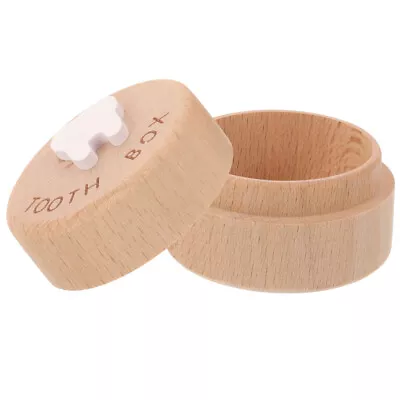  Wood Tooth Box Baby Tooth Storage Container Round Wood Changing Teeth Box With • £6.49