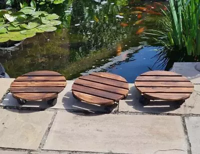£25.95 • Buy Set Of 3 Wooden Roller Plant Mover Outdoor Indoor Planter Trolley Stand Movers