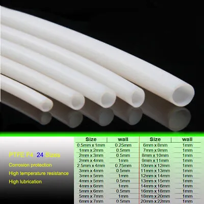 White 0.5mm X 1mm To 11mm X 13mm  Models PTFE Tube Tubing Pipe Sleeving • $44.26