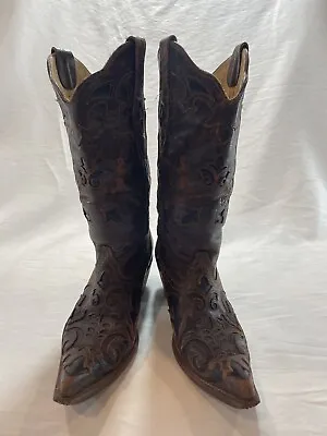 Corral Vintage Brown Lizard Inlay Snip Toe Cowboy Boots Womens Size 8.5 M C2109 • $59.99