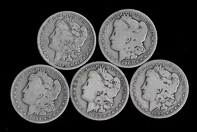 Five (5) Morgan Dollars 90% Silver (1881-1901)  Lower Grade/cull  Lot H72 • $150