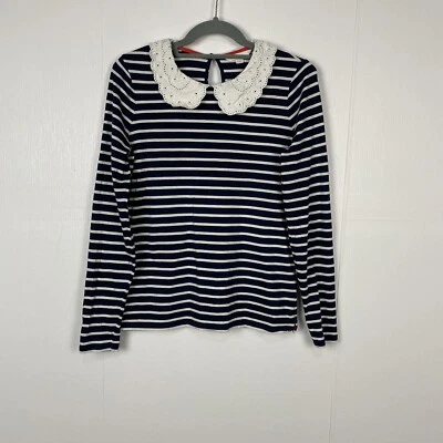 $19.54 • Buy Boden Women’s Peter Pan Collar Top Black White Striped Long Sleeve Size 4.