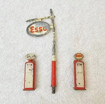 Vintage Esso Petrol Bowser Gas Pumps And Sign Service Station Toy Model Garage • $15.99