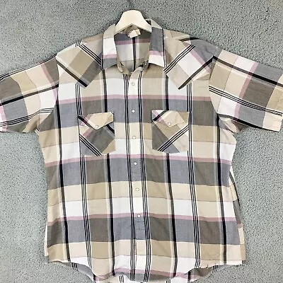 Vintage Saddlebrook Western Shirt Mens Extra Large Tan Plaid Cowboy Southwest • $15.42