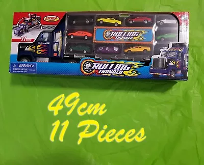 Truck Transport Cars Car Collection Carry Case Rolling Thunder 11 PCs Kid's Toy • $40